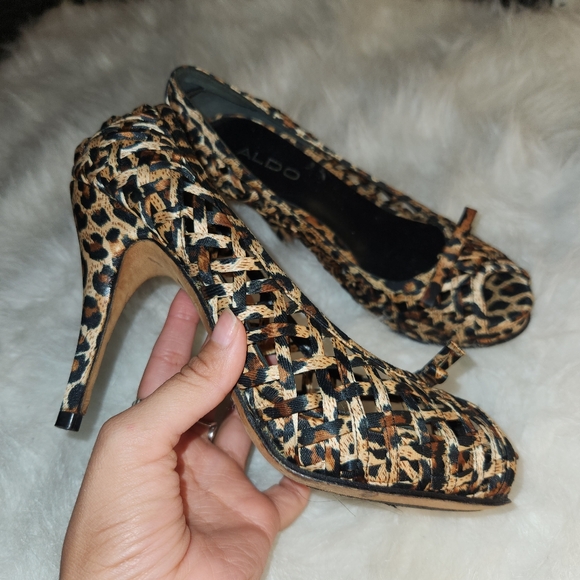 ALDO Leopard Print Open Toe Mesh Heels - Picture 4 of 7